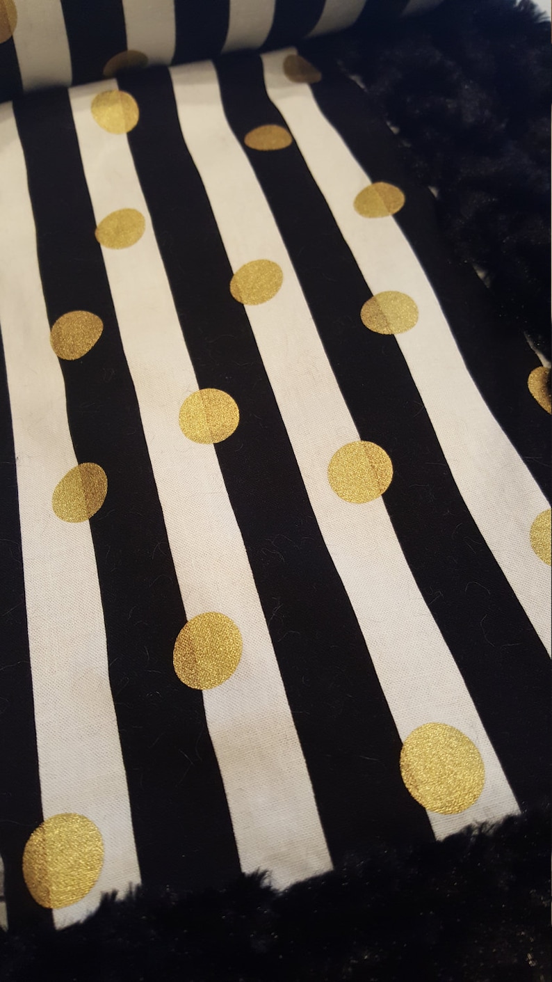 Black and White Stripes Metallic Gold Polka Dot Minky Blanket Etsy