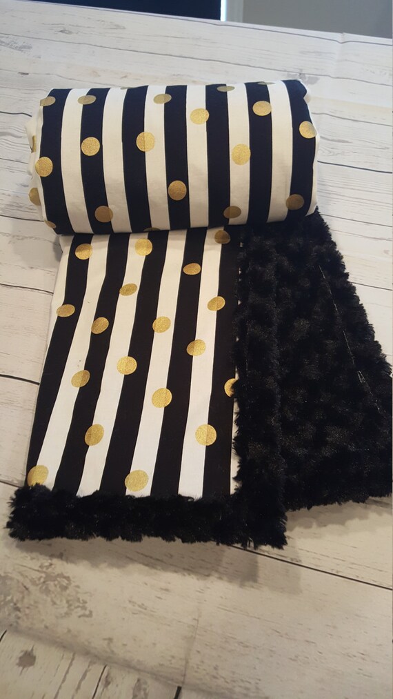 Black and White Stripes Metallic Gold Polka Dot Minky Blanket Etsy