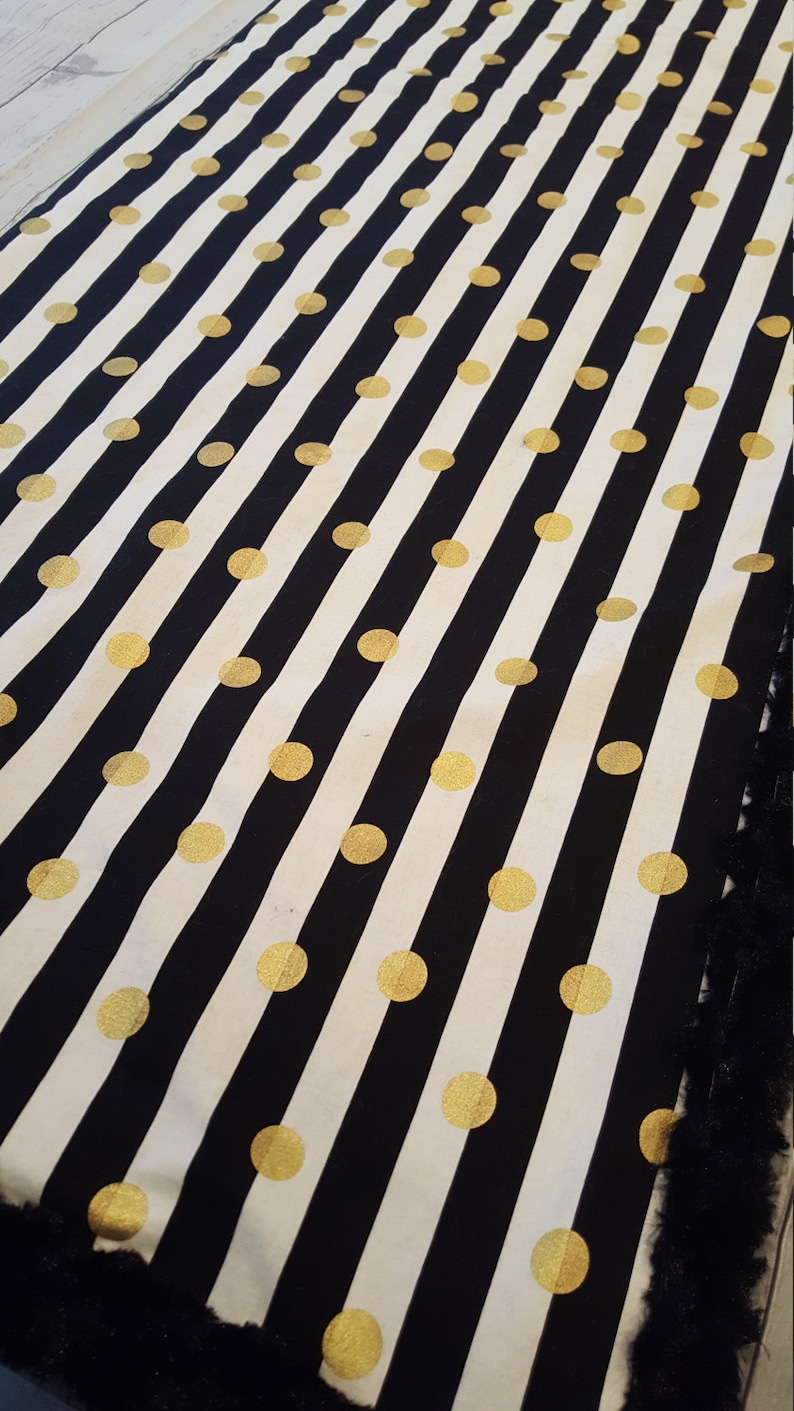 Black and White Stripes Metallic Gold Polka Dot Minky Blanket Etsy