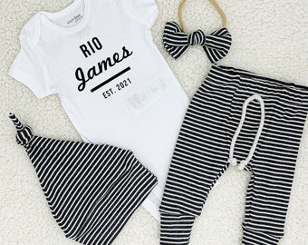 Personalized gender neutral newborn outfit / black and white striped newborn outfit / newborn boy outfit / newborn girl outfit / custom