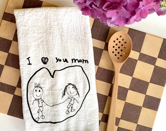 Kids Art Tea Towel, Child Drawing Kitchen Towel, Gift for Mom from Child, Art Keepsake Towel, Artwork Gift, Kid's Gift for Grandparents