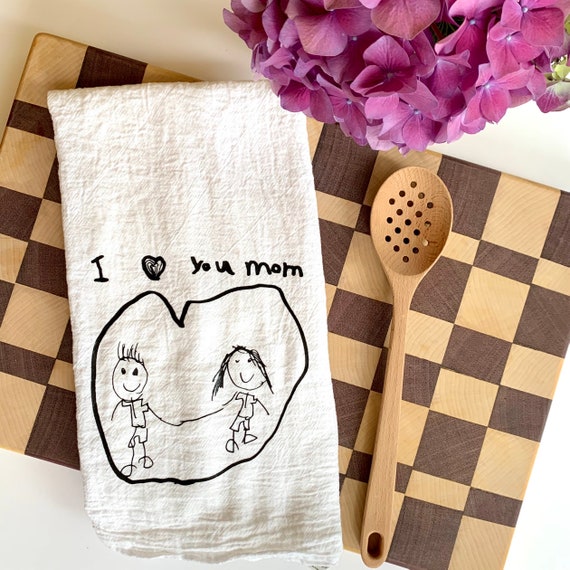 Personalised Tea Towel - Children's Drawing Gift - Gift from Kids - Kids  Drawing - Personalized Tea Towel - Kitchen Gifts - New Home Gift