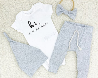 Personalized newborn coming home outfit / surprise gender gift / gray gender neutral gift / hospital outfit baby / newborn going home outfit