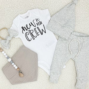 New to the crew baby outfit / gender neutral coming home outfit / newborn boy coming home outfit / coming home outfit gender neutral / baby image 10