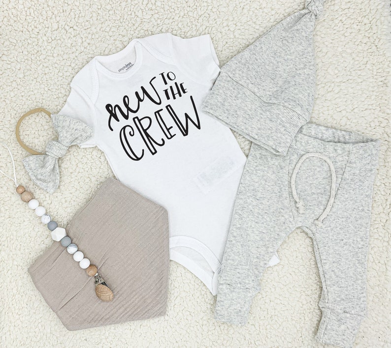 New to the crew baby outfit / gender neutral coming home outfit / newborn boy coming home outfit / coming home outfit gender neutral / baby image 10