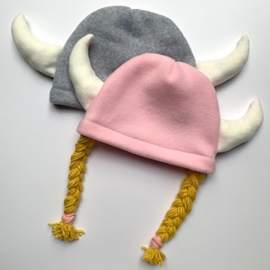 Viking Beanie for Kids, Viking Beanie With Braids, Baby Toddler Pink Viking Winter Hat, Fleece Viking Helmet, Viking Girl, Viking Costume