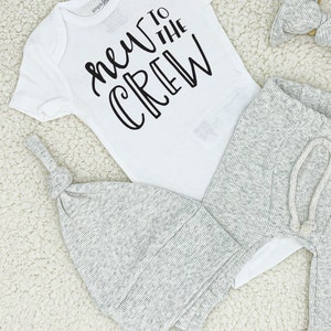 New to the crew baby outfit / gender neutral coming home outfit / newborn boy coming home outfit / coming home outfit gender neutral / baby image 2