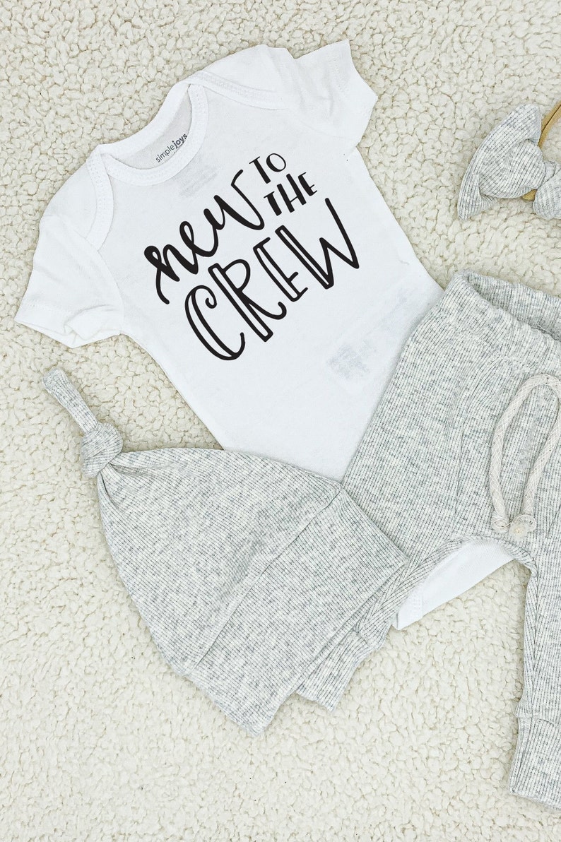 New to the crew baby outfit / gender neutral coming home outfit / newborn boy coming home outfit / coming home outfit gender neutral / baby image 2