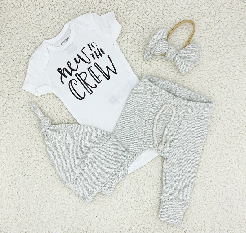 New to the crew baby outfit / gender neutral coming home outfit / newborn boy coming home outfit / coming home outfit gender neutral / baby image 1