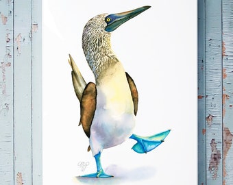 Decoración de pared playera con piquero patiazul / Arte mural de aves náuticas / DESCARGA DIGITAL / Arte marino / Decoración de sala de estar / Descarga instantánea de piquero