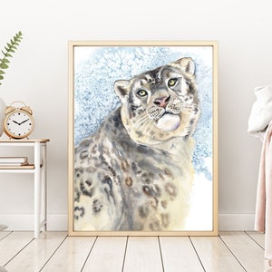 Snow Leopard Watercolor | Animal Art Print  | Big Cat Wall Decor | DIGITAL DOWNLOAD | Christmas Gift | Living Room Decor | Instant Download
