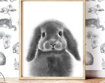 Woodland animal nursery art, Bunny Rabbit printable, gender neutral baby room decor, affordable art prints, digital download cute art