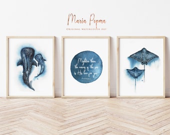 Maritimer Ozean Schrift Kinderzimmer Kunstdruck Set | Walhai Ozean Kunst | DIGITALER DOWNLOAD | Strand Haus Dekor | inspirierende maritime Kunst