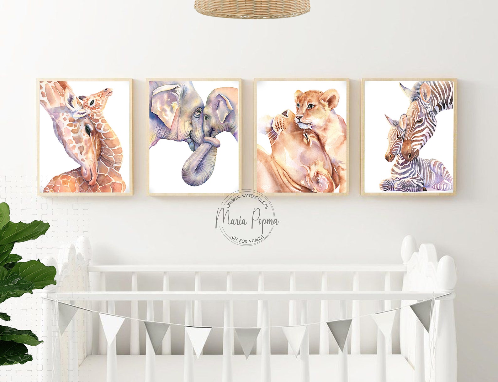 Safari Animal Nursery Wall Art Set of Four | Baby Boy Room Decor ...