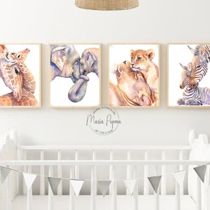 Baby safari animal prints, Nursery wall art Print Set, Affordable artwork, Elephant, Zebra, Giraffe, Lion, play room decor, DIGITAL DOWNLOAD