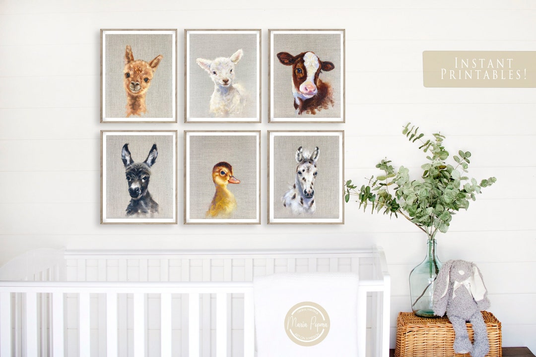 PRINTABLE Farm Animal Nursery Wall Art Set of 6, Gender Neutral Baby ...