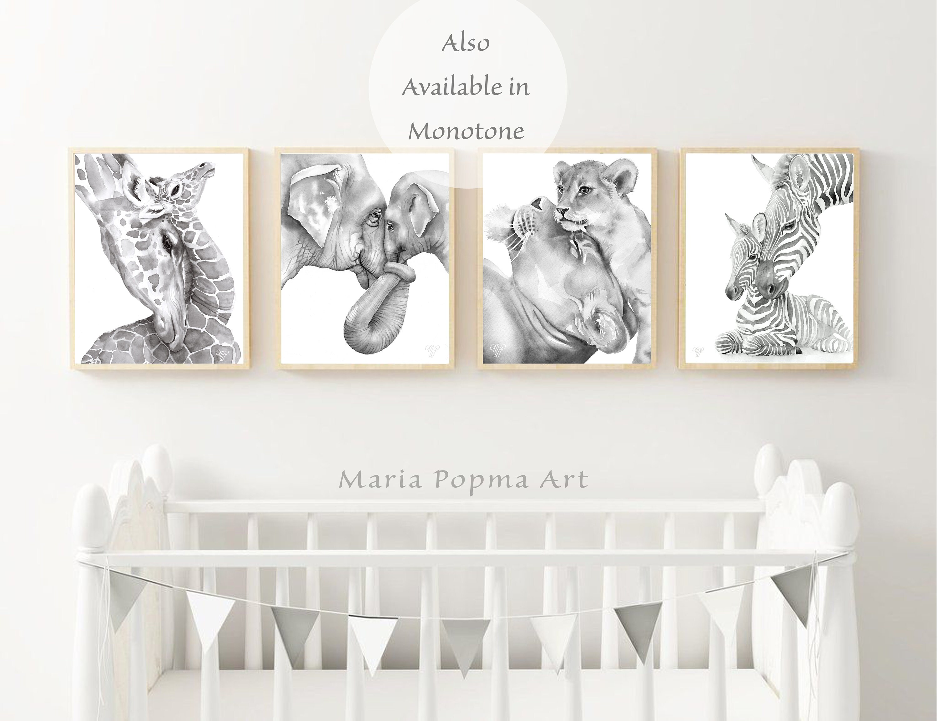 Mother + Baby Animal Safari Art Print Set | Nursery Wall Art | DIGITAL ...