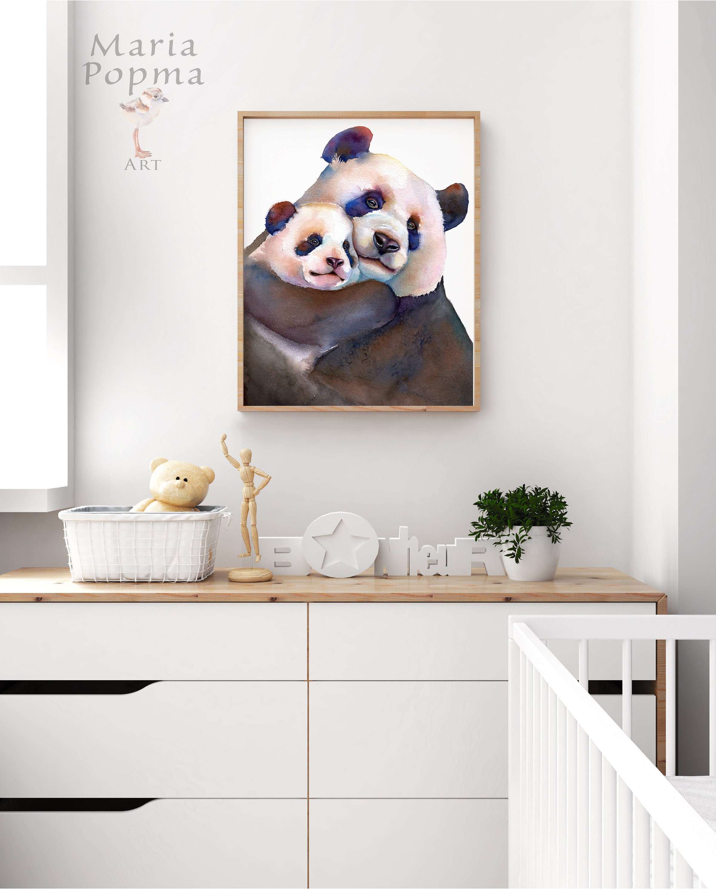 Cute Panda Baby Wall Art | Nursery Room Wall Decor | Poster Panda Print ...