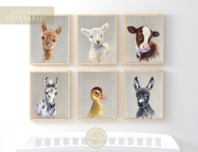 PRINTABLE Farm Animal Nursery Wall Art Set of 6, Gender Neutral Baby ...