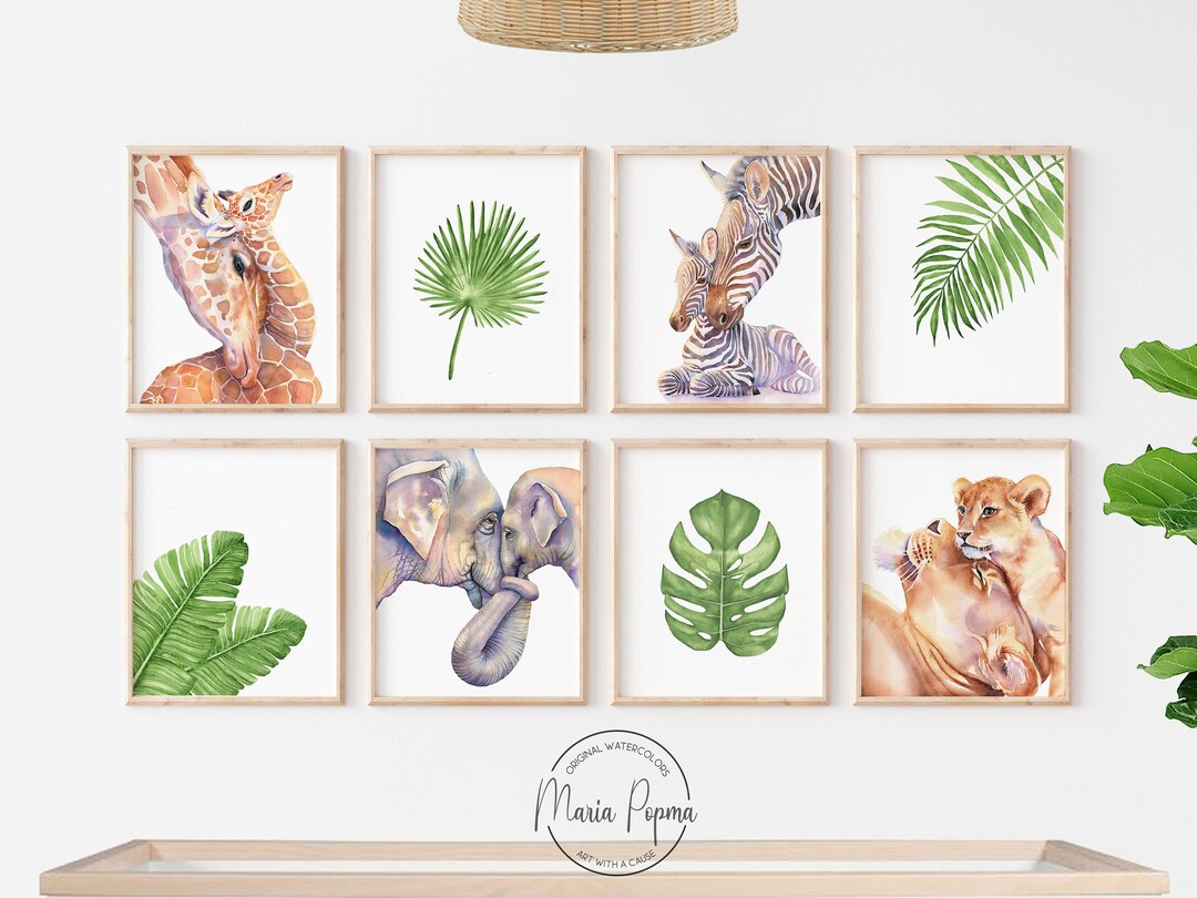 Safari Animal Nursery Wall Art Set of 8 | Baby Boy Nursery Decor ...
