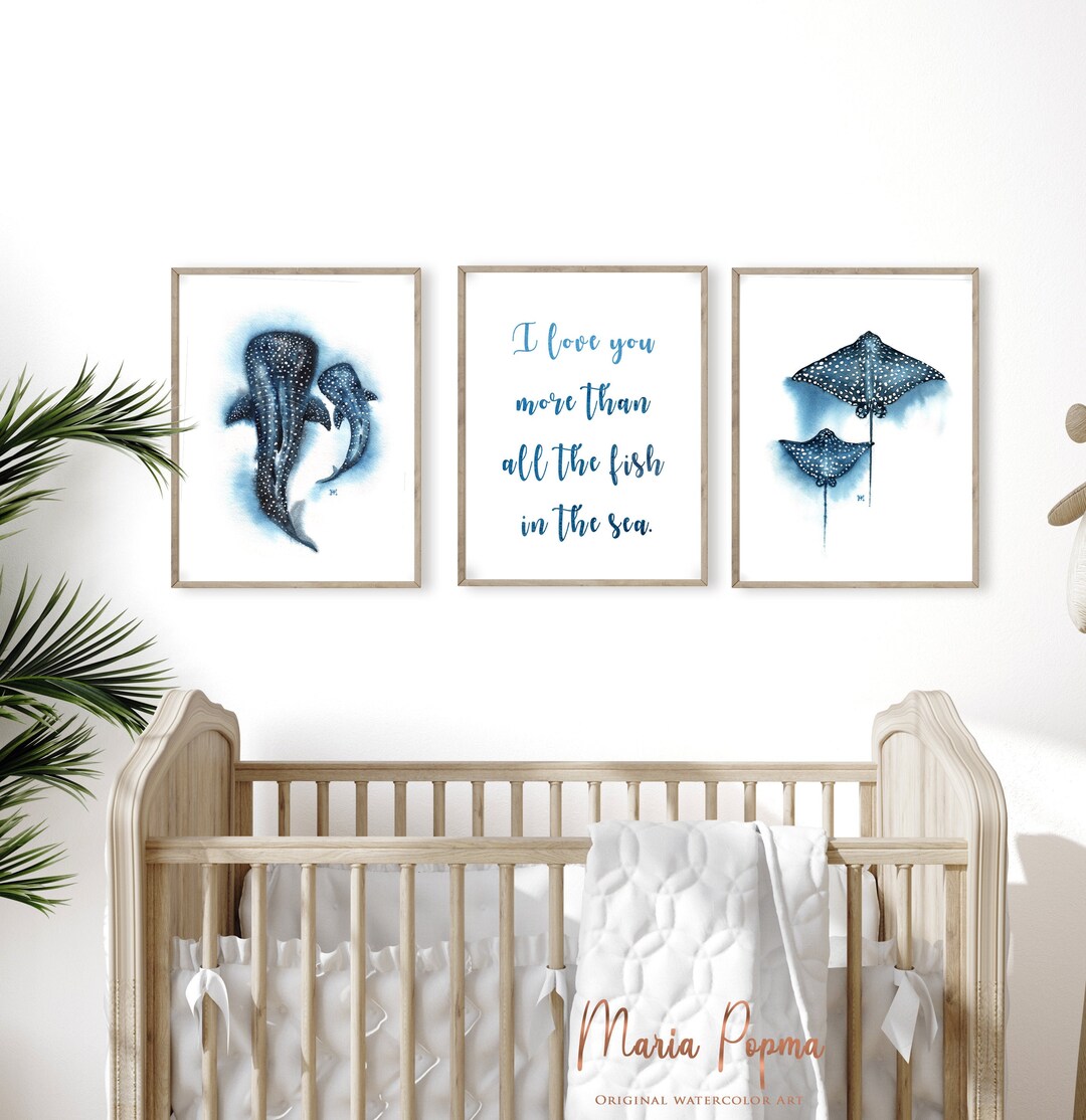 Ocean Nursery Art Prints Set | Whale Shark Nautical Wall Art | DIGITAL ...