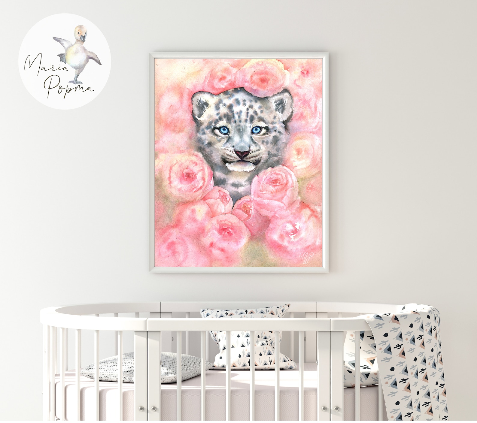 Baby animal nursery art print snow leopard girl nursery room Etsy