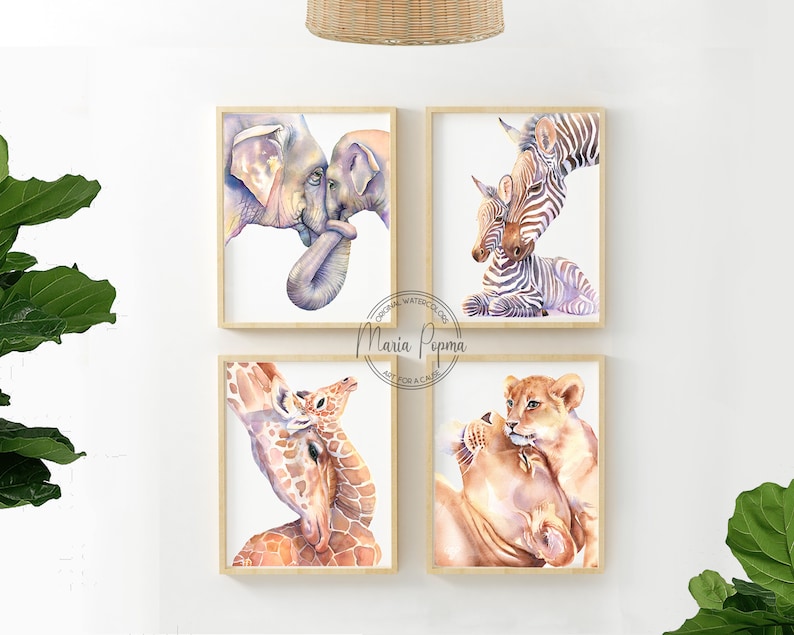 DIGITAL DOWNLOAD Safari Nursery Art Printable Elephant Zebra Affordable Baby Room Wall Decor Giraffe Lion Nursery Animal Print Set