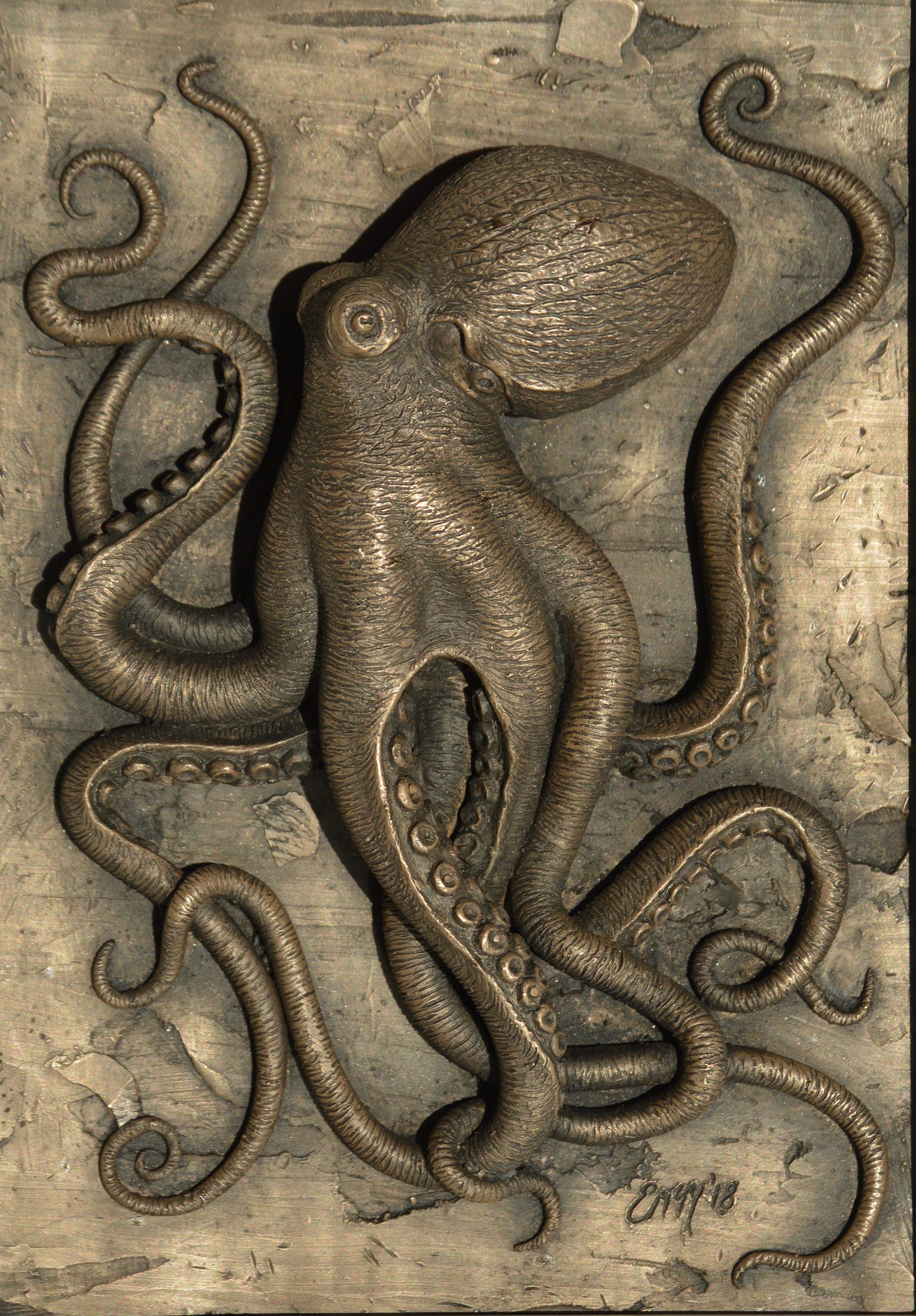 Octopus cold cast bronze high relief wall sculpture in white Etsy