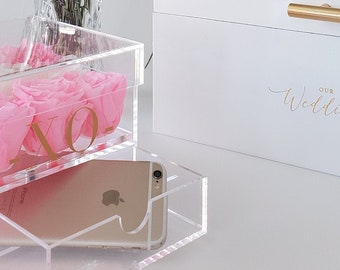 Acrylic rose box with drawer African pink preserved eternity rose lasts 3 years