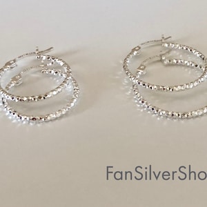 Sterling Silver Diamond Cut Hoops, Sterling Silver Hoops from Mexico, Shining Earrings, Silver Jewelry, Silver Hoops 15 mm, 20 mm