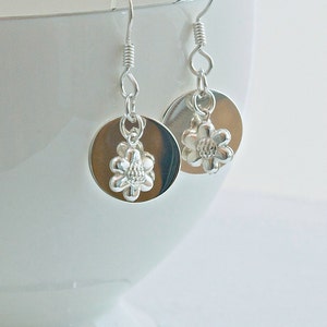 Sterling Silver Disc Earrings, Sunflower Earrings, Silver Earrings, Dangle Earrings, Gift for Her, Mexican Silver, Taxco Silver,Holiday Gift