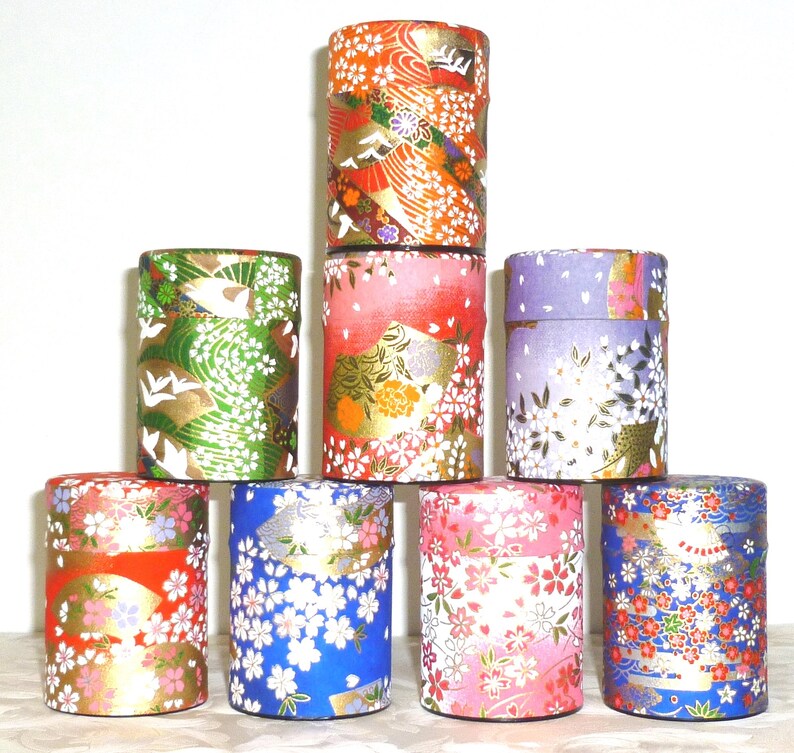 Matcha Tea Storage Container Washi Japanese Paper Design Tin Matcha Tea Storage Container Washi Japanese Paper Design Tin Image 0