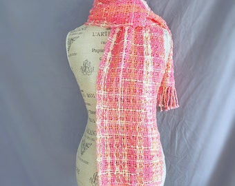 Handwoven Scarf with Fringe, Birthday Gift for Mom, Christmas Gift for Best Friend, Lightweight Scarf Women