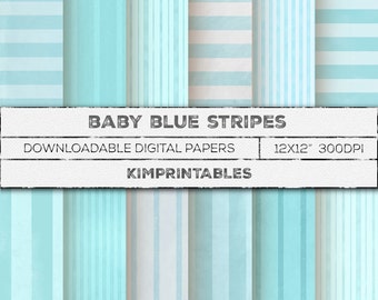 Baby Blue textured pastel stripes DIGITAL PAPER with vintage look for Commercial Use in Scrapbooking, Digital and Print projects