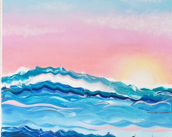 Ocean Painting, Beach Painting, Ocean Wall Art, Ocean Sunset Painting, Beach Art, Beach Home Decor, Ocean Art, Beach Decor, Beach Sunset