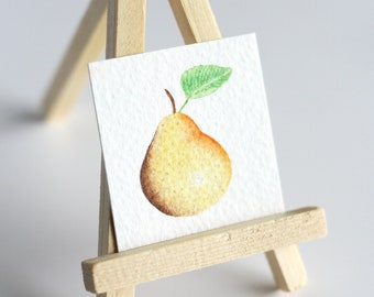Miniature Pear Painting, Miniature Art, Food Art, Tiny Painting, Fruit Painting, Watercolour Fruit, Miniature Fruit, Pear Art, MADE TO ORDER