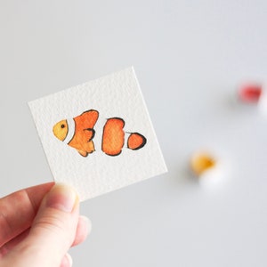 Clownfish Painting, Miniature Painting, Tiny Watercolor Painting, Ocean Art, Animal Art, Fish Painting, Miniature Art, MADE TO ORDER image 1