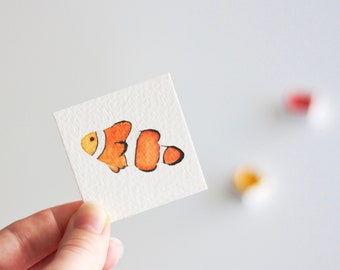 Clownfish Painting, Miniature Painting, Tiny Watercolor Painting, Ocean Art, Animal Art, Fish Painting, Miniature Art, MADE TO ORDER