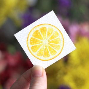 Miniature Watercolor Lemon Painting, Miniature Art, Food Art, Tiny Painting, Fruit Art, Citrus, Orange, Lemon Slice, Yellow, MADE TO ORDER image 3