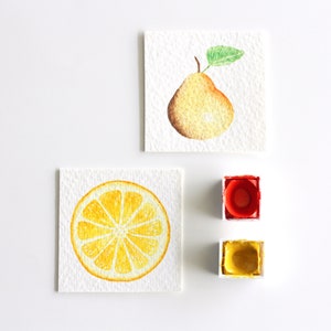 Miniature Watercolor Lemon Painting, Miniature Art, Food Art, Tiny Painting, Fruit Art, Citrus, Orange, Lemon Slice, Yellow, MADE TO ORDER image 6