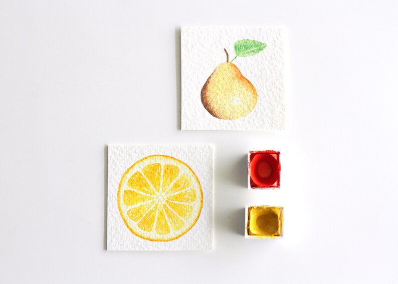 Miniature Watercolor Lemon Painting, Miniature Art, Food Art, Tiny Painting, Fruit Art, Citrus, Orange, Lemon Slice, Yellow, MADE TO ORDER image 6