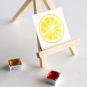 Miniature Watercolor Lemon Painting, Miniature Art, Food Art, Tiny Painting, Fruit Art, Citrus, Orange, Lemon Slice, Yellow, MADE TO ORDER image 4