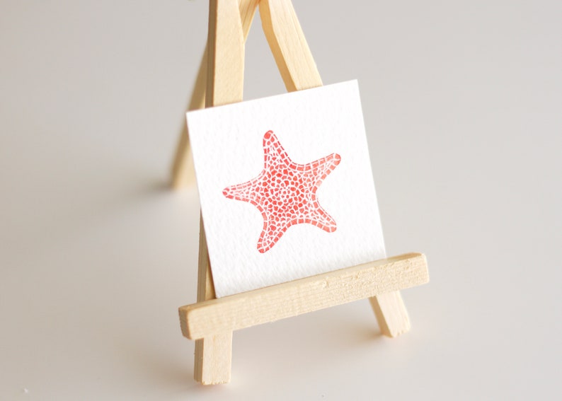 Sea Star Painting, Beach Decor, Miniature Painting, Tiny Starfish Painting, Beach Art, Ocean Art, Sea Animals, Cute Art, Small Painting image 3