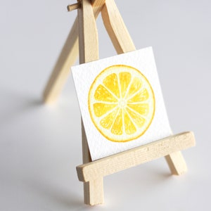 Miniature Watercolor Lemon Painting, Miniature Art, Food Art, Tiny Painting, Fruit Art, Citrus, Orange, Lemon Slice, Yellow, MADE TO ORDER image 5