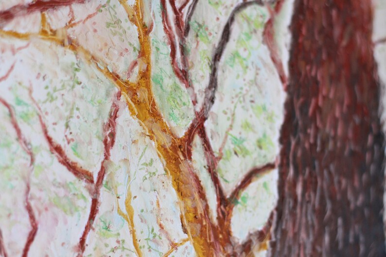 Original Oil Pastel Trees, Tree Drawing, Pastel Trees, Nature Drawing, Forest Drawing, Small Oil Pastel Art image 2