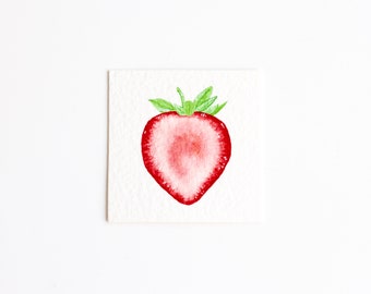 Miniature Strawberry Painting, Miniature Watercolour Painting, Food Art, Fruit Painting, Small Gift, Watercolor Fruit, MADE TO ORDER