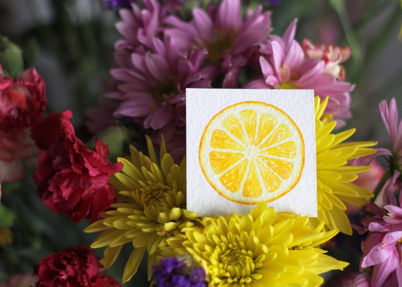Miniature Watercolor Lemon Painting, Miniature Art, Food Art, Tiny Painting, Fruit Art, Citrus, Orange, Lemon Slice, Yellow, MADE TO ORDER image 7