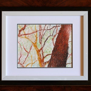 Original Oil Pastel Trees, Tree Drawing, Pastel Trees, Nature Drawing, Forest Drawing, Small Oil Pastel Art image 5