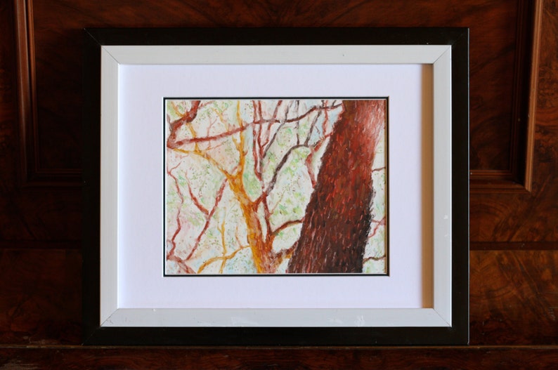 Original Oil Pastel Trees, Tree Drawing, Pastel Trees, Nature Drawing, Forest Drawing, Small Oil Pastel Art image 5