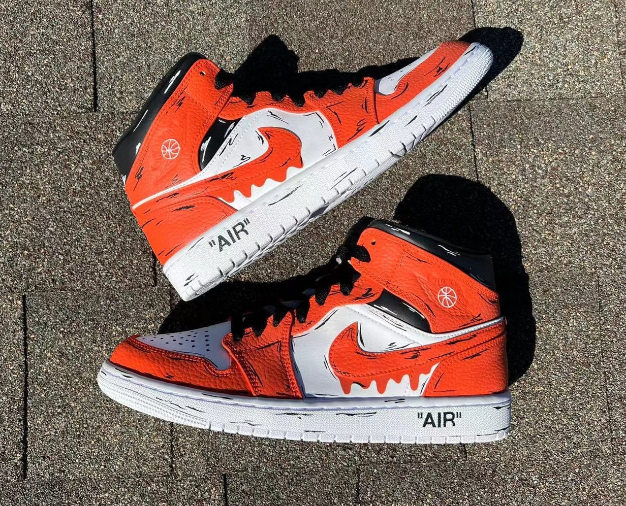 Custom Nike Air Jordan 1s Orange Cartoon Drip AJ1 Men's 